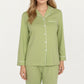 2-Piece Set Long Sleeve Button Front Top and Matching Relaxed Fit Pants Pajama Set with Contrast Piping