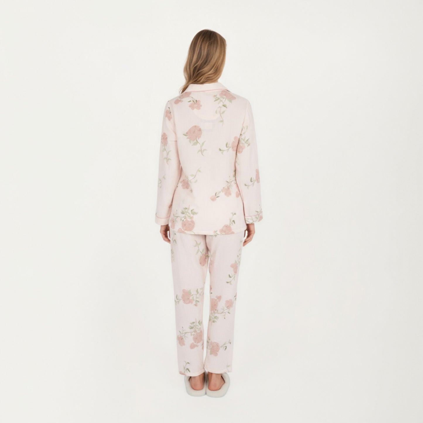 2-Piece Set Long Sleeve Button Front Pajama Top with Matching Relaxed Fit Pants Floral Print Sleepwear