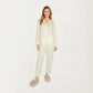 2-Piece Set Long Sleeve Button Front Pajama Top with Lace Trim Collar and Relaxed Fit Pants