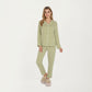 2-Piece Set Long Sleeve Button Front Pajama Top with Lace Trim Collar and Relaxed Fit Pants