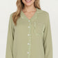 2-Piece Set Long Sleeve Button Front Pajama Top with Lace Trim Collar and Relaxed Fit Pants