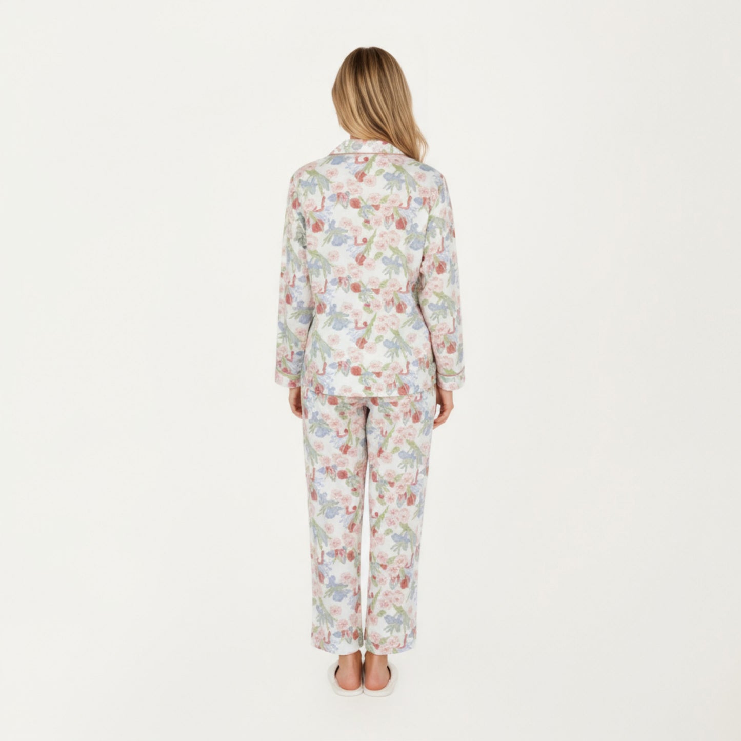 2-Piece Set Floral Print Button-Up Long Sleeve Pajama Top and Matching Pants