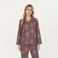 2-Piece Set Teddy Bear Print Button-Up Long Sleeve Pajama Top and Relaxed Fit Pants