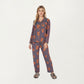 2-Piece Set Teddy Bear Print Button-Up Long Sleeve Pajama Top and Relaxed Fit Pants