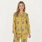 2-Piece Set Teddy Bear Print Button-Up Long Sleeve Pajama Top and Relaxed Fit Pants
