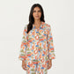 2-Piece Set Abstract Print Button-Up V-Neck Pajama Top and Matching Pants