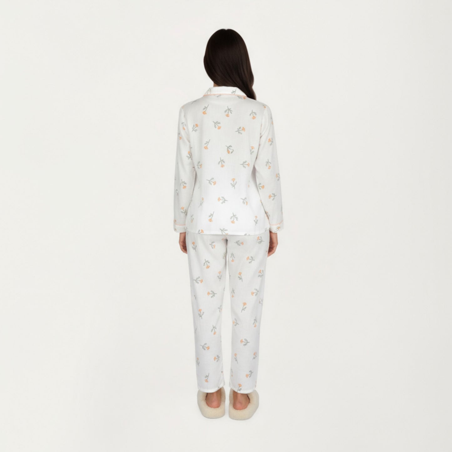 2-Piece Set Long Sleeve Sleep Shirt with Floral Pattern and Coordinating Lounge Pants