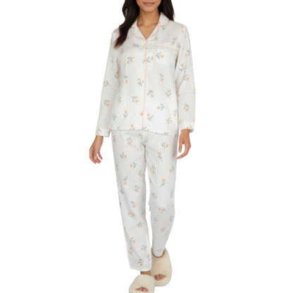 2-Piece Set Long Sleeve Sleep Shirt with Floral Pattern and Coordinating Lounge Pants