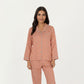 2-Piece Set Long Sleeve Button-Up Pajama Top with Matching Relaxed Fit Printed Pants