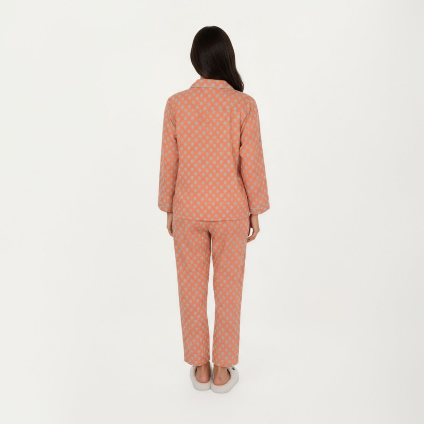 2-Piece Set Long Sleeve Button-Up Pajama Top with Matching Relaxed Fit Printed Pants