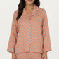 2-Piece Set Long Sleeve Button-Up Pajama Top with Matching Relaxed Fit Printed Pants