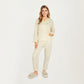 2-Piece Set Button Front Pajama Top with Ruffled Collar and Relaxed Fit Pants