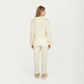 2-Piece Set Button Front Pajama Top with Ruffled Collar and Relaxed Fit Pants
