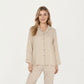 2-Piece Set Button Front Pajama Top with Contrast Piping and Relaxed Fit Pants