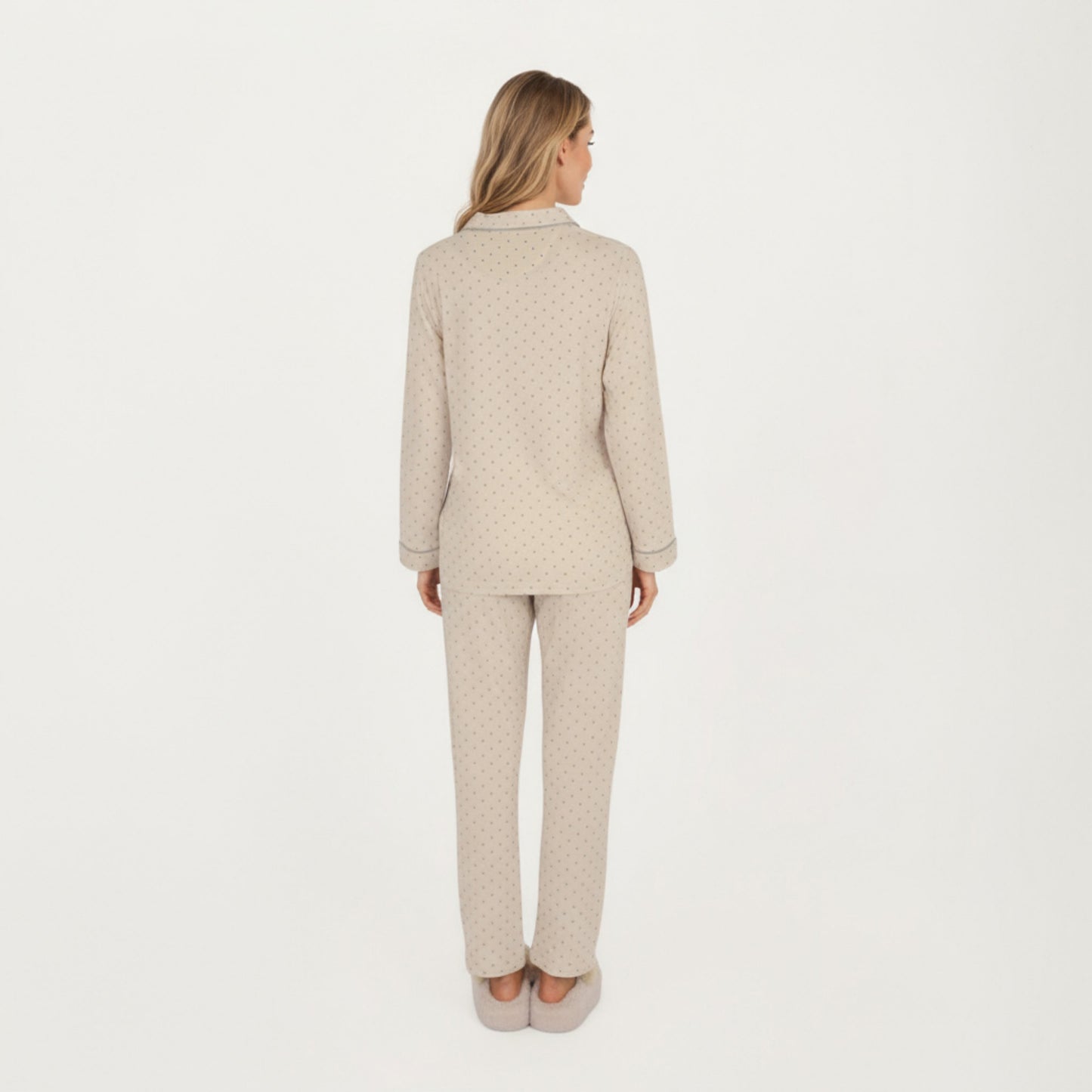 2-Piece Set Button Front Pajama Top with Contrast Piping and Relaxed Fit Pants