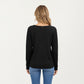 Long Sleeve Waffle Knit Top with Notch V-Neckline and Relaxed Fit