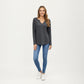 Long Sleeve Waffle Knit Top with Notch V-Neckline and Relaxed Fit