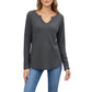 Long Sleeve Waffle Knit Top with Notch V-Neckline and Relaxed Fit