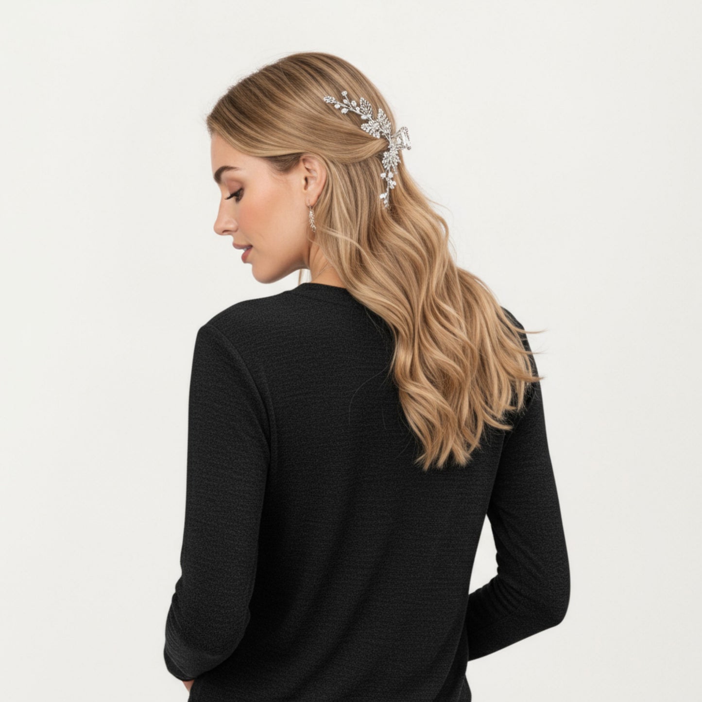 Long Sleeve V-Neck Knit Top with Curved Hem and Relaxed Fit