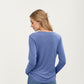Long Sleeve V-Neck Knit Top with Curved Hem and Relaxed Fit
