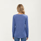 Long Sleeve V-Neck Knit Top with Curved Hem and Relaxed Fit