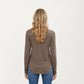 Long Sleeve V-Neck Knit Top with Curved Hem and Relaxed Fit