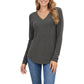 Long Sleeve V-Neck Knit Top with Curved Hem and Relaxed Fit