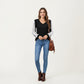 Long Sleeve V-Neck Knit Top with Lace Trim Detailing on Sleeves