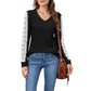Long Sleeve V-Neck Knit Top with Lace Trim Detailing on Sleeves