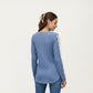 Long Sleeve V-Neck Knit Top with Lace Trim Detailing on Sleeves