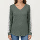 Long Sleeve V-Neck Knit Top with Lace Trim Detailing on Sleeves
