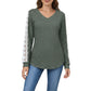 Long Sleeve V-Neck Knit Top with Lace Trim Detailing on Sleeves