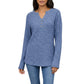 Long Sleeve Ribbed Knit Top with Button Front Detail and Curved Hem