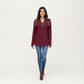 Long Sleeve Ribbed Knit Top with Button Front Detail and Curved Hem
