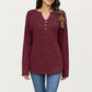 Long Sleeve Ribbed Knit Top with Button Front Detail and Curved Hem