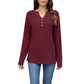 Long Sleeve Ribbed Knit Top with Button Front Detail and Curved Hem