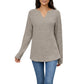 Long Sleeve Ribbed Knit Top with Button Front Detail and Curved Hem
