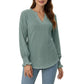 Long Sleeve Eyelet Embroidered Top with V-Neckline and Ruffle Cuffs