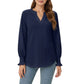 Long Sleeve Eyelet Embroidered Top with V-Neckline and Ruffle Cuffs