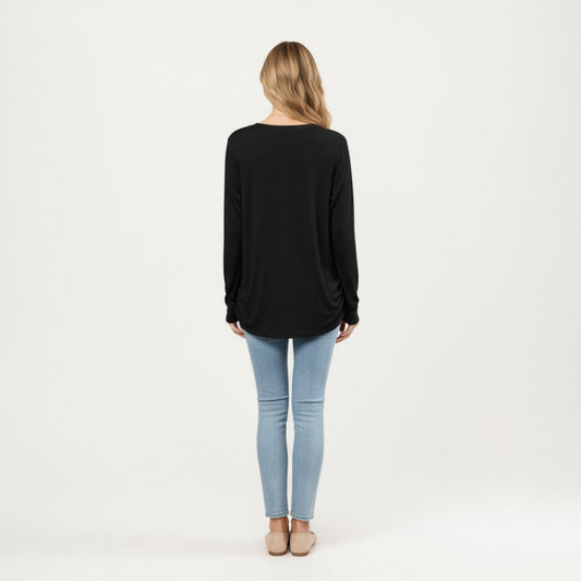 Long Sleeve V-Neck Top with Ruched Side Detailing