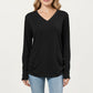 Long Sleeve V-Neck Top with Ruched Side Detailing