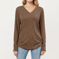 Long Sleeve V-Neck Top with Ruched Side Detailing
