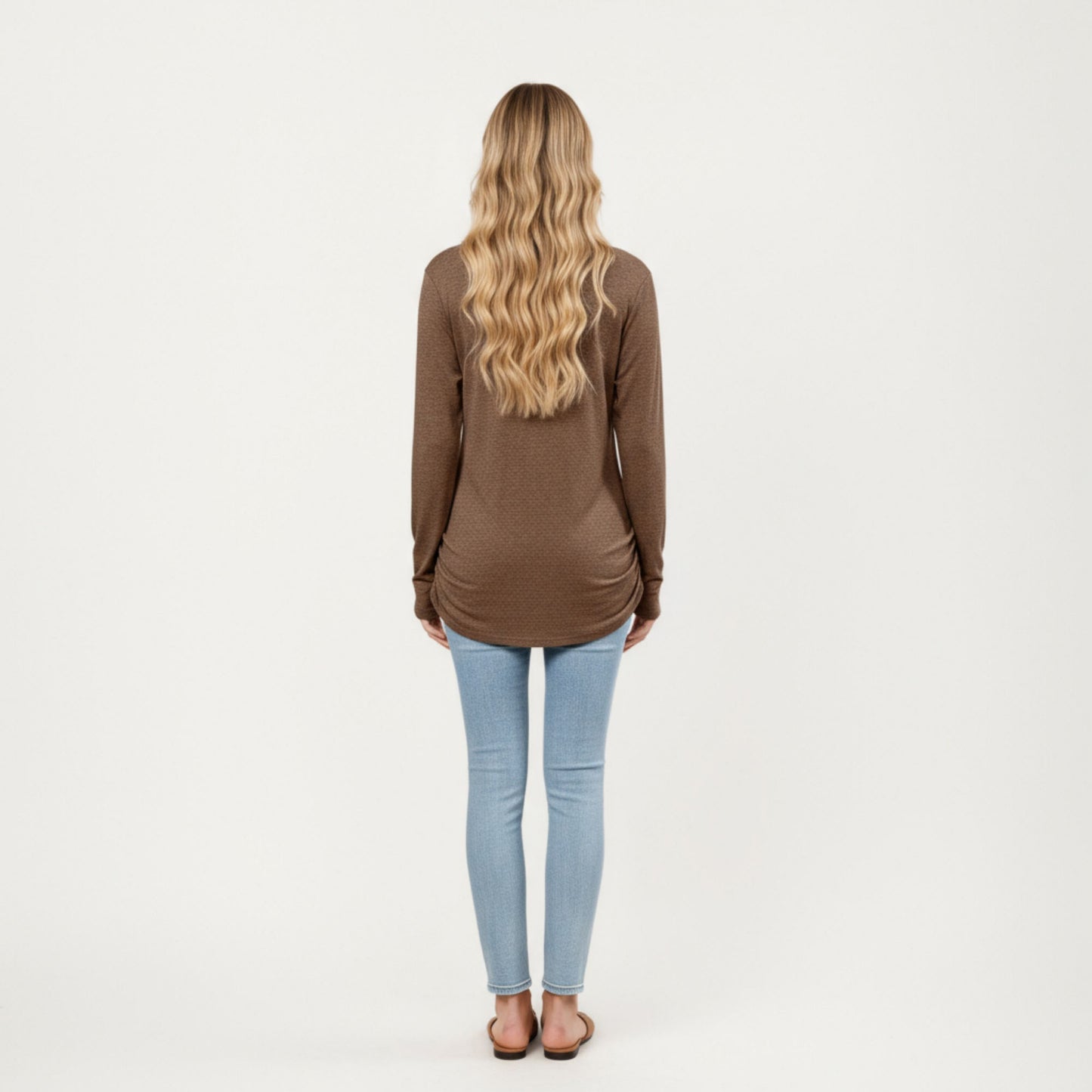 Long Sleeve V-Neck Top with Ruched Side Detailing