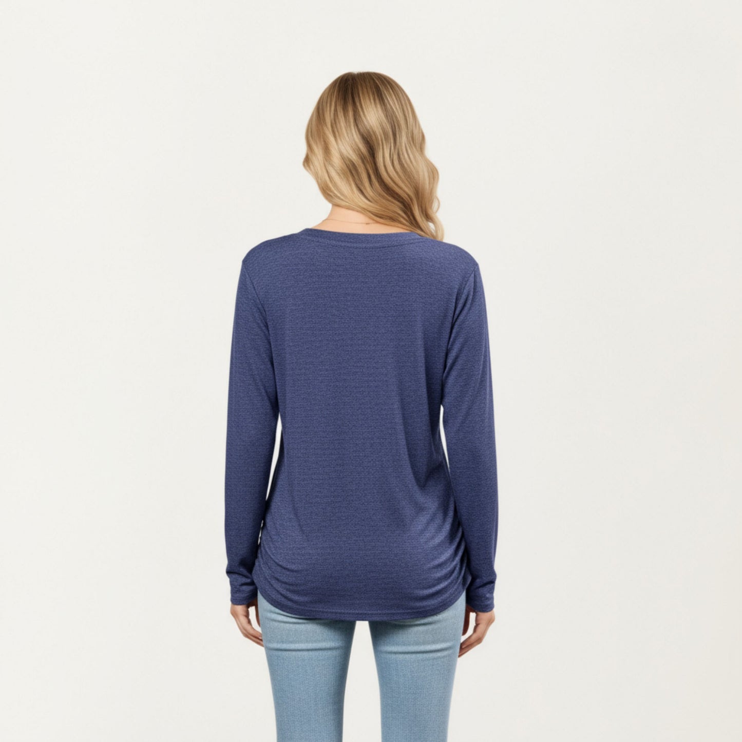 Long Sleeve V-Neck Top with Ruched Side Detailing