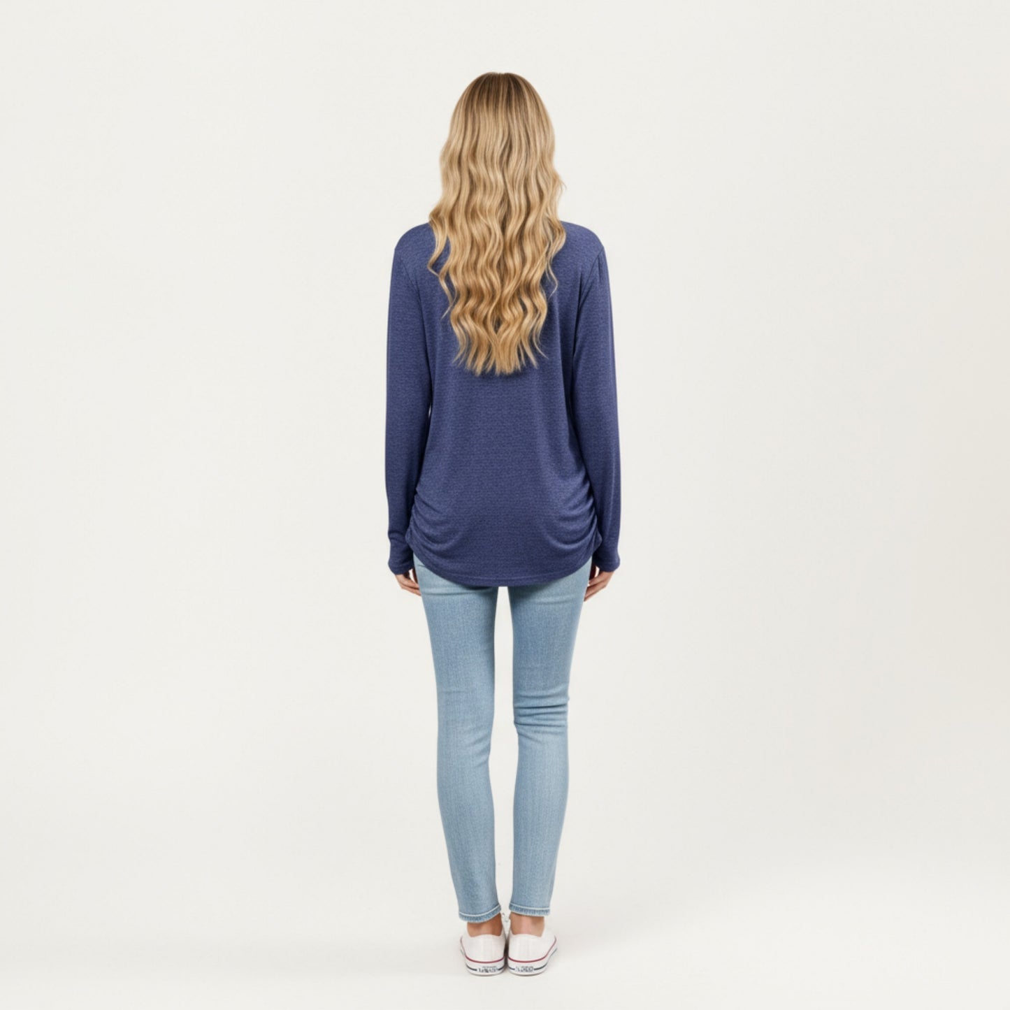 Long Sleeve V-Neck Top with Ruched Side Detailing