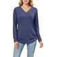 Long Sleeve V-Neck Top with Ruched Side Detailing