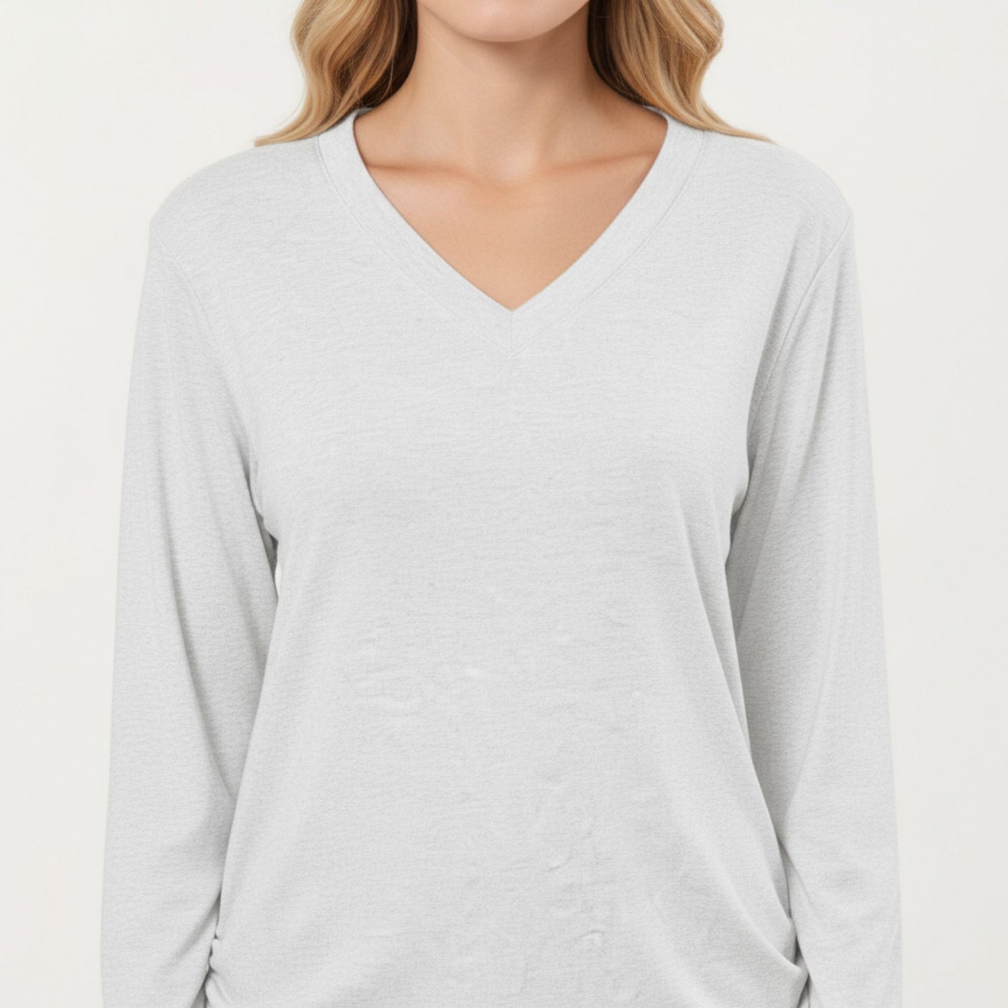 Long Sleeve V-Neck Top with Ruched Side Detailing