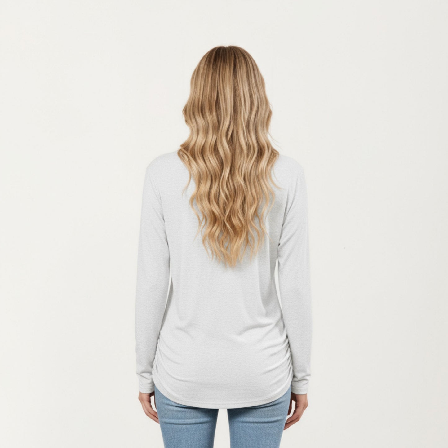 Long Sleeve V-Neck Top with Ruched Side Detailing