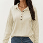 Collared Long Sleeve Button-Up Top with Textured Knit Design