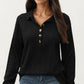Collared Long Sleeve Button-Up Top with Textured Knit Design